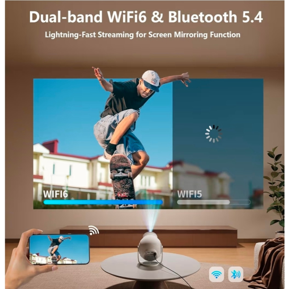 Smart Mini Projector with Android 14 OS, 1080P/4K/8K Video Decoding, WiFi - Picture 6 of 9